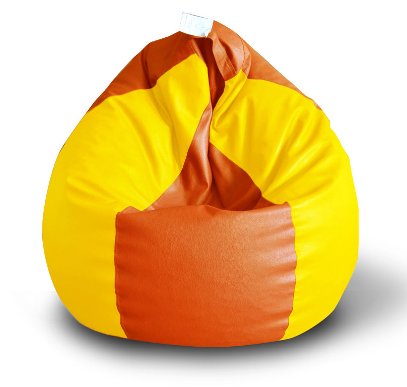 Style Homez Premium Leatherette Classic Bean Bag XXL Size Orange Yellow Color Filled with Beans Fillers
