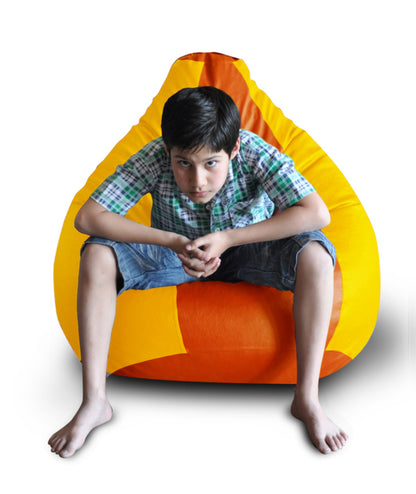 Style Homez Premium Leatherette Classic Bean Bag XXL Size Orange Yellow Color Filled with Beans Fillers