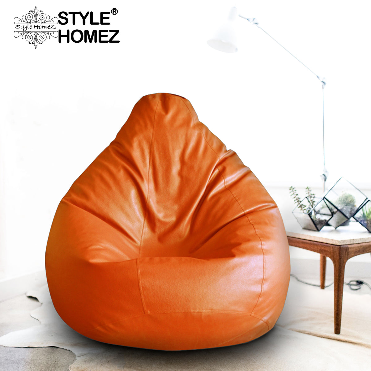 Style Homez Premium Leatherette Classic Bean Bag XXL Size Orange Color, Cover Only