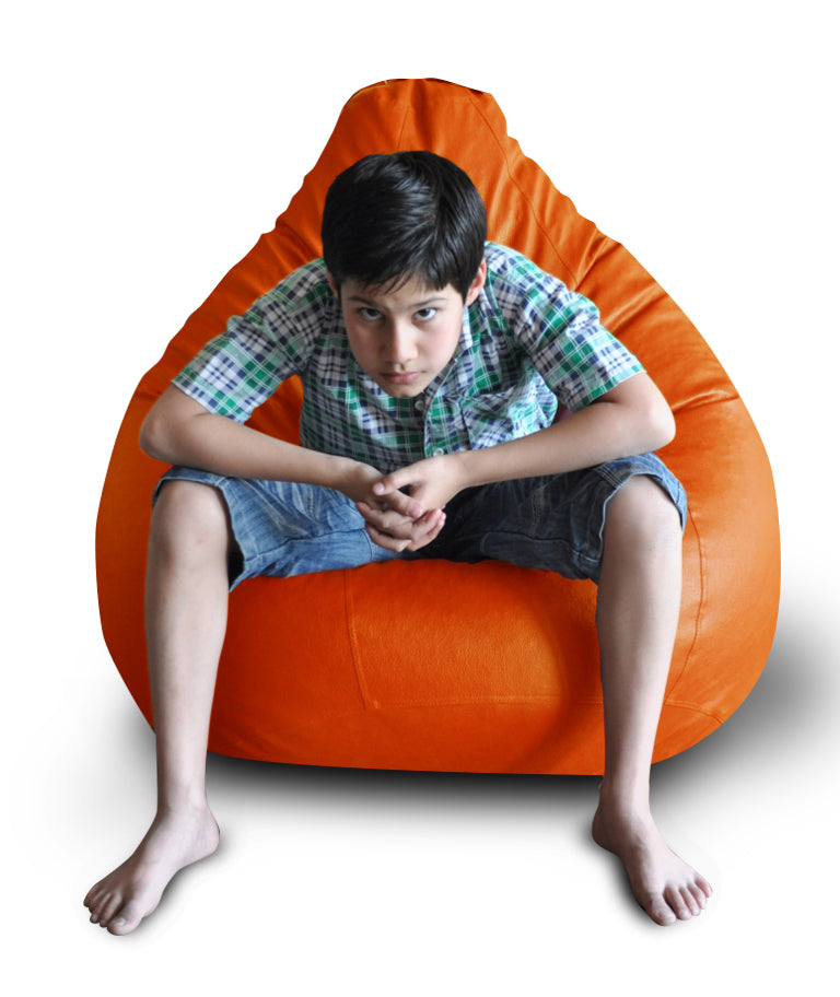 Style Homez Premium Leatherette Classic Bean Bag XXL Size Orange Color, Cover Only