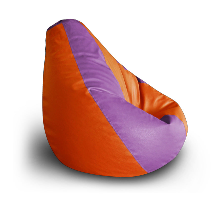 Style Homez Premium Leatherette Classic Bean Bag XXL Size Purple Orange Color Filled with Beans Fillers