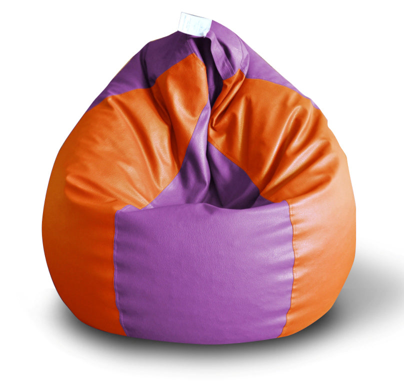 Style Homez Premium Leatherette Classic Bean Bag XXL Size Purple Orange Color Filled with Beans Fillers