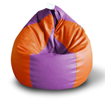 Style Homez Premium Leatherette Classic Bean Bag XXL Size Purple Orange Color Filled with Beans Fillers