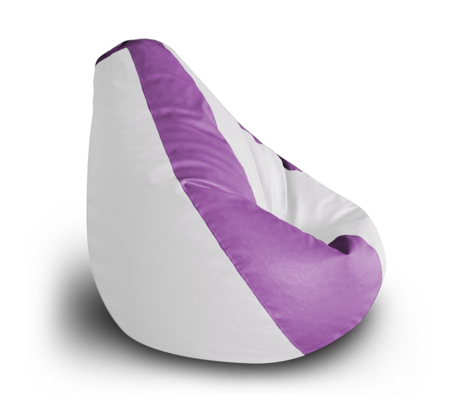 Style Homez Premium Leatherette Classic Bean Bag XXL Size Purple White Color Filled with Beans Fillers
