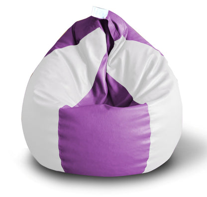 Style Homez Premium Leatherette Classic Bean Bag XXL Size Purple White Color Filled with Beans Fillers