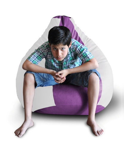 Style Homez Premium Leatherette Classic Bean Bag XXL Size Purple White Color Filled with Beans Fillers