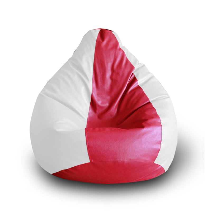 Style Homez Premium Leatherette Classic Bean Bag XXL Size Red White Color Filled with Beans Fillers