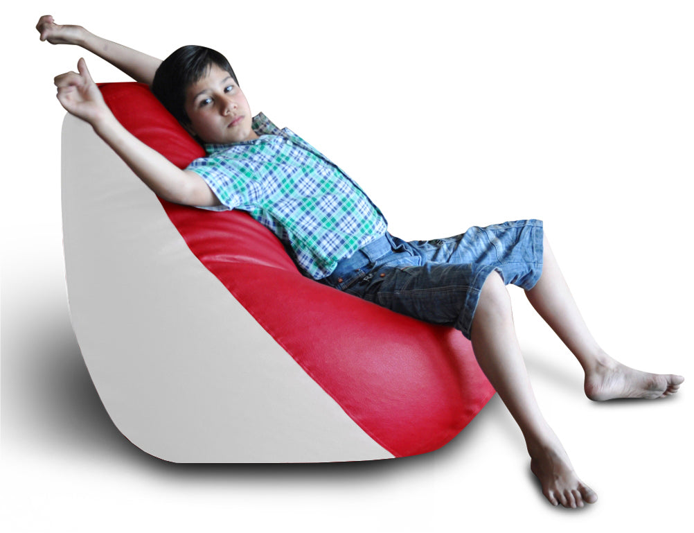 Style Homez Premium Leatherette Classic Bean Bag XXL Size Red White Color Filled with Beans Fillers