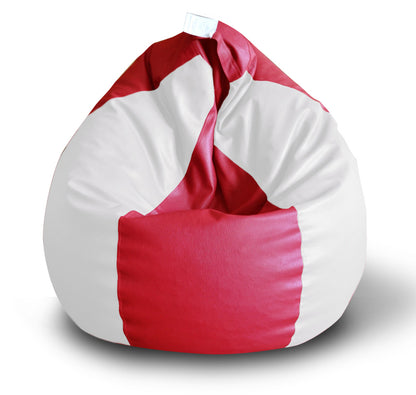 Style Homez Premium Leatherette Classic Bean Bag XXL Size Red White Color Filled with Beans Fillers