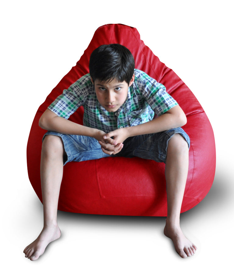 Style Homez Premium Leatherette Classic Bean Bag XXL Size Red Color Filled with Beans Fillers