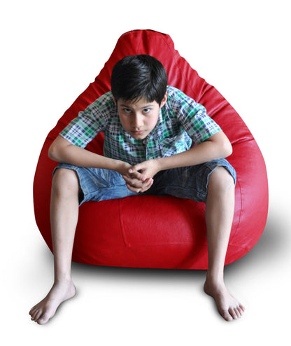Style Homez Premium Leatherette Classic Bean Bag XXL Size Red Color Filled with Beans Fillers