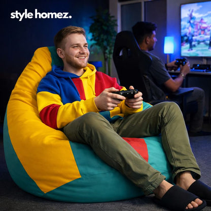 Style Homez Premium Leatherette Classic Bean Bag XXL Size Teal Yellow Color Filled with Beans Fillers