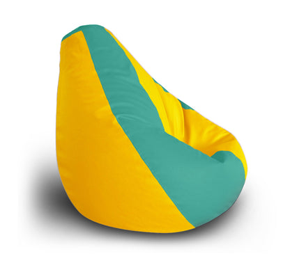 Style Homez Premium Leatherette Classic Bean Bag XXL Size Teal Yellow Color Filled with Beans Fillers