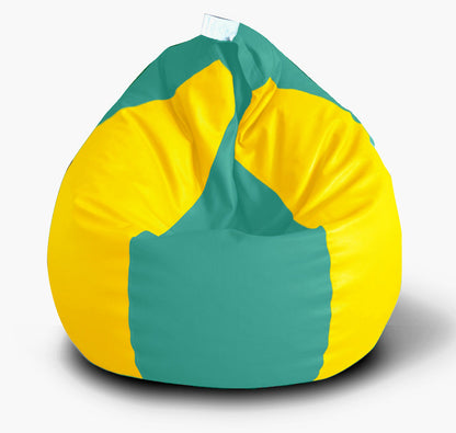Style Homez Premium Leatherette Classic Bean Bag XXL Size Teal Yellow Color Filled with Beans Fillers