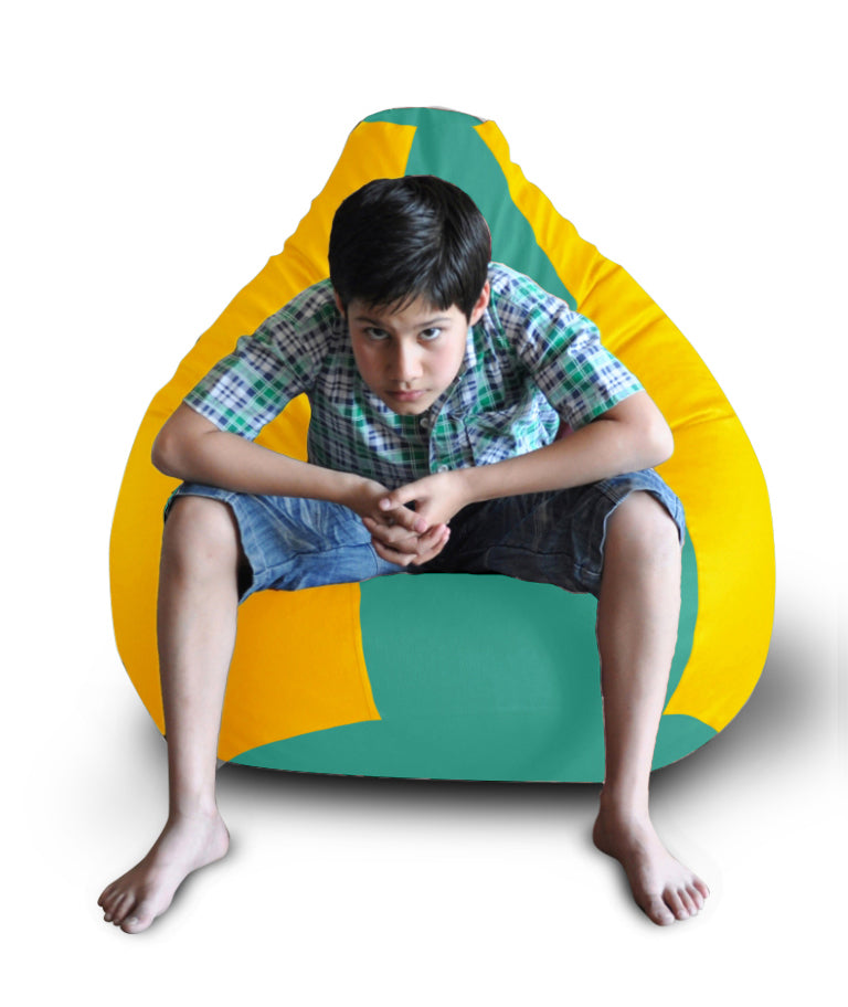 Style Homez Premium Leatherette Classic Bean Bag XXL Size Teal Yellow Color Filled with Beans Fillers