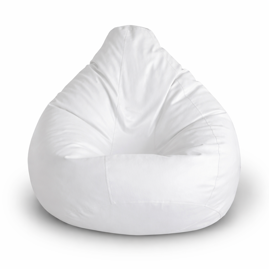 Style Homez Premium Leatherette Classic Bean Bag XXL Size White Color Filled with Beans Fillers
