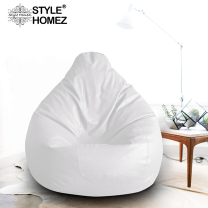 Style Homez Premium Leatherette Classic Bean Bag XXL Size White Color Filled with Beans Fillers