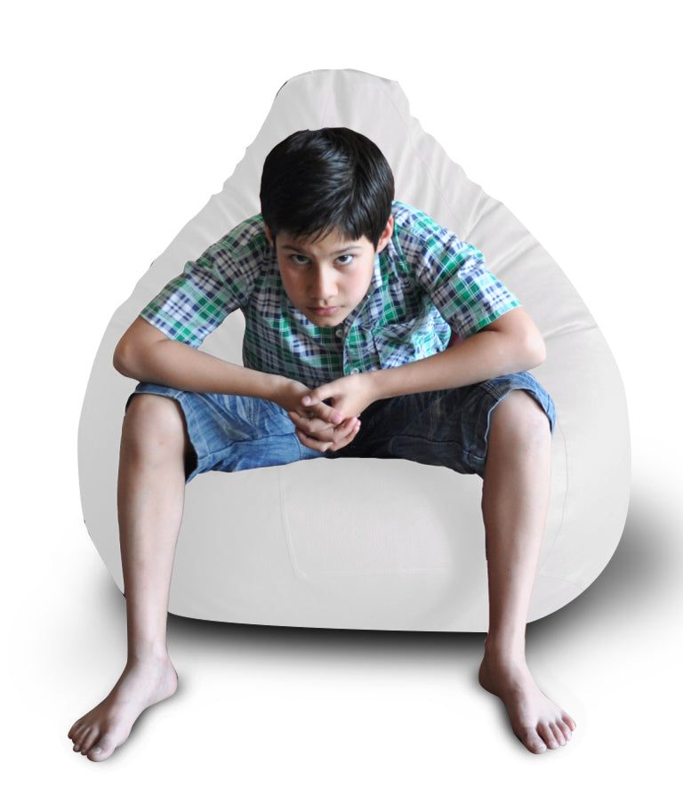 Style Homez Premium Leatherette Classic Bean Bag XXL Size White Color Filled with Beans Fillers