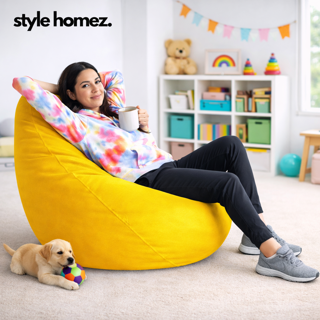 Style Homez Premium Leatherette Classic Bean Bag XXL Size Yellow Color Filled with Beans Fillers