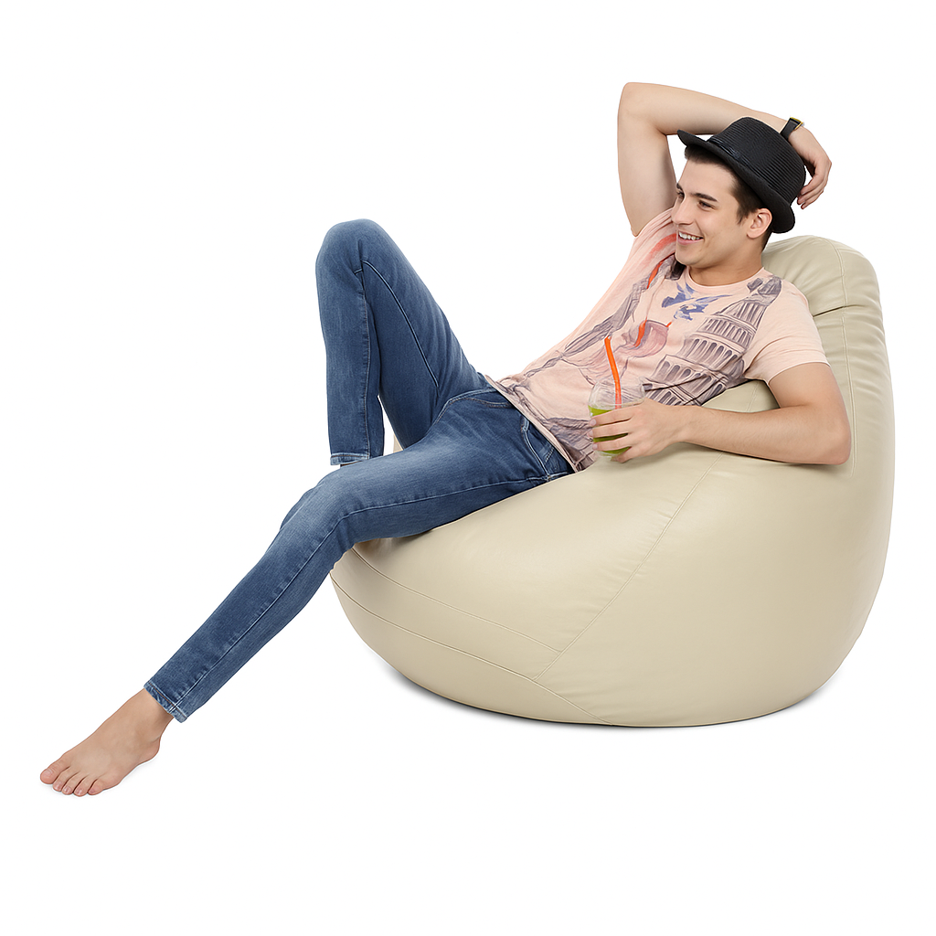 Style Homez Premium Leatherette Classic Bean Bag XXXL Size BEIGE Color Filled with Beans Fillers