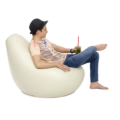 Style Homez Premium Leatherette Classic Bean Bag XXXL Size BEIGE Color Filled with Beans Fillers
