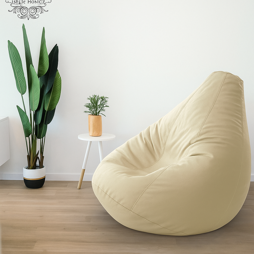 Style Homez Premium Leatherette Classic Bean Bag XXXL Size BEIGE Color Filled with Beans Fillers