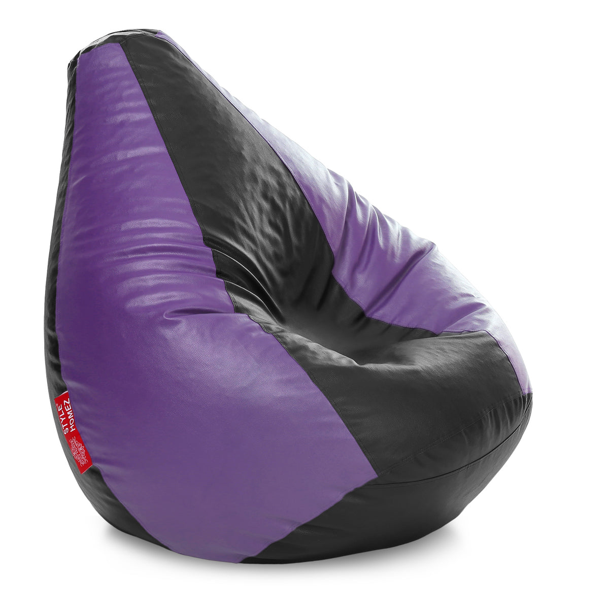 Style Homez Premium Leatherette Classic Bean Bag XXXL Size Black Purple Color Filled with Beans Fillers