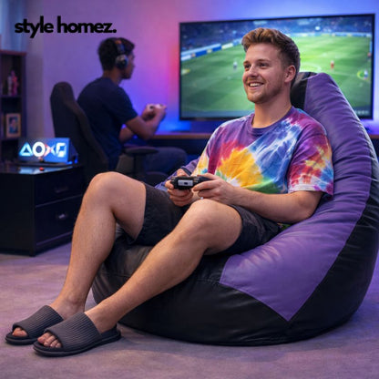 Style Homez Premium Leatherette Classic Bean Bag XXXL Size Black Purple Color Filled with Beans Fillers