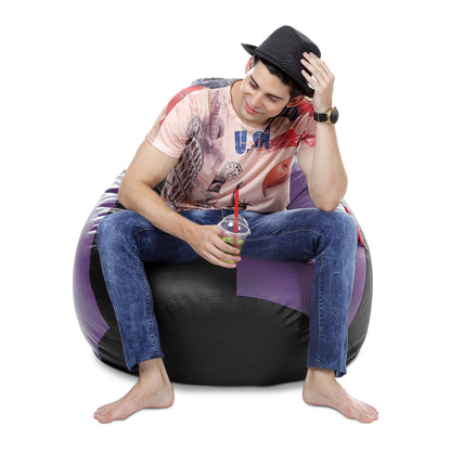 Style Homez Premium Leatherette Classic Bean Bag XXXL Size Black Purple Color Filled with Beans Fillers