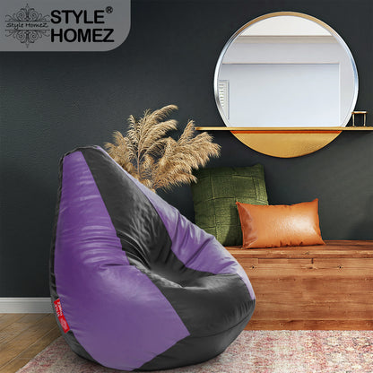 Style Homez Premium Leatherette Classic Bean Bag XXXL Size Black Purple Color Filled with Beans Fillers