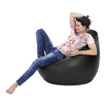 Style Homez Premium Leatherette Classic Bean Bag XXXL Size Black Color Filled with Beans Fillers