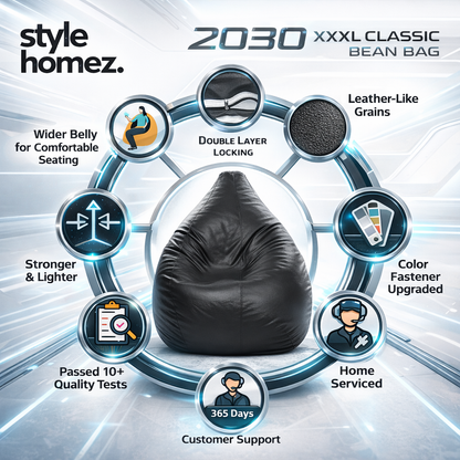 Style Homez Premium Leatherette Classic Bean Bag XXXL Size Black Color Filled with Beans Fillers