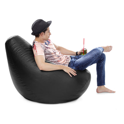 Style Homez Premium Leatherette Classic Bean Bag XXXL Size Black Color Filled with Beans Fillers