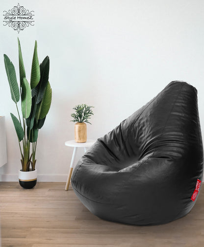 Style Homez Premium Leatherette Classic Bean Bag XXXL Size Black Color Filled with Beans Fillers