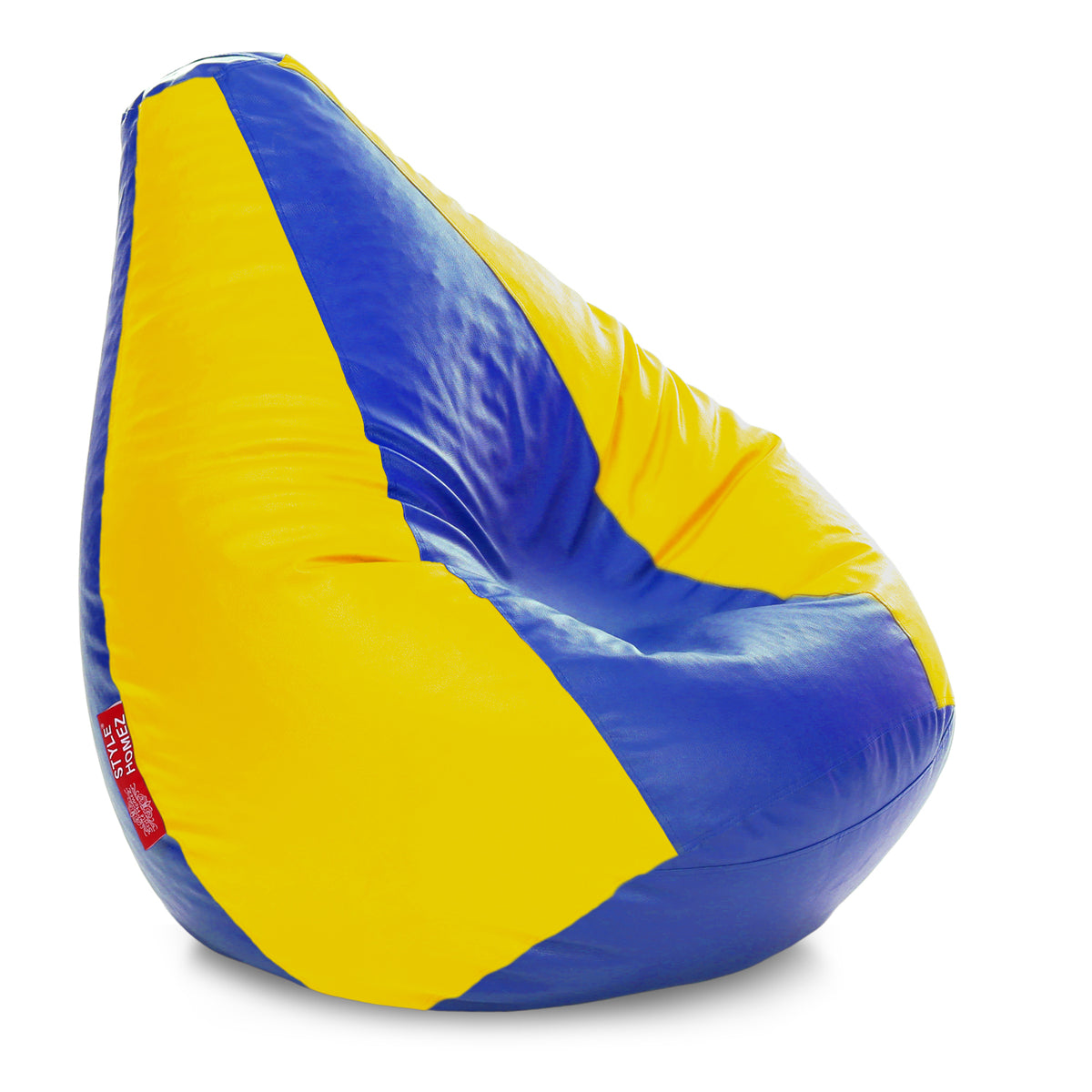 Style Homez Premium Leatherette Classic Bean Bag XXXL Size Blue Yellow Color Filled with Beans Fillers