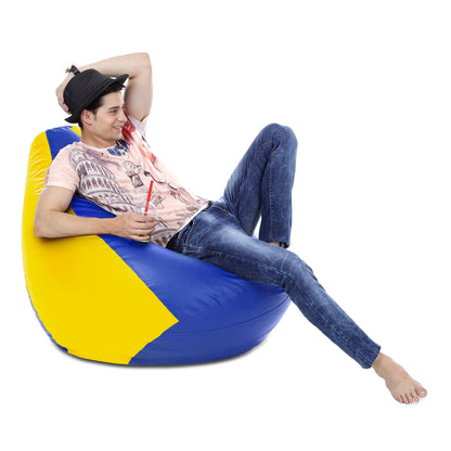 Style Homez Premium Leatherette Classic Bean Bag XXXL Size Blue Yellow Color Filled with Beans Fillers