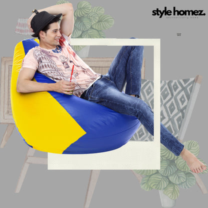 Style Homez Premium Leatherette Classic Bean Bag XXXL Size Blue Yellow Color Filled with Beans Fillers