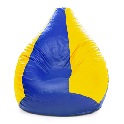 Style Homez Premium Leatherette Classic Bean Bag XXXL Size Blue Yellow Color Filled with Beans Fillers