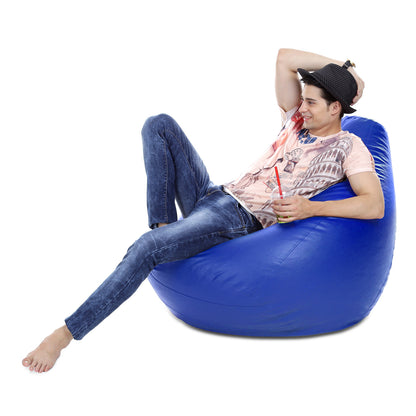Style Homez Premium Leatherette Classic Bean Bag XXXL Size Royal Blue Color Filled with Beans Fillers