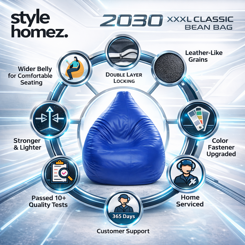 Style Homez Premium Leatherette Classic Bean Bag XXXL Size Royal Blue Color Filled with Beans Fillers