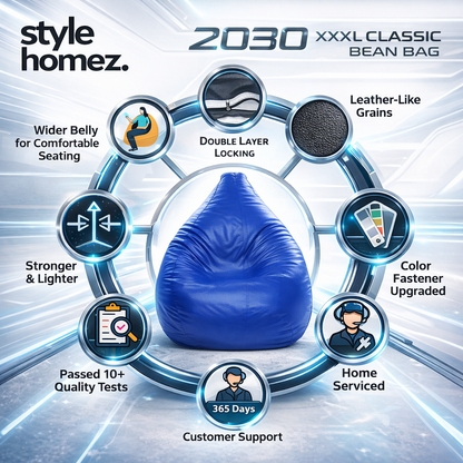 Style Homez Premium Leatherette Classic Bean Bag XXXL Size Royal Blue Color Filled with Beans Fillers