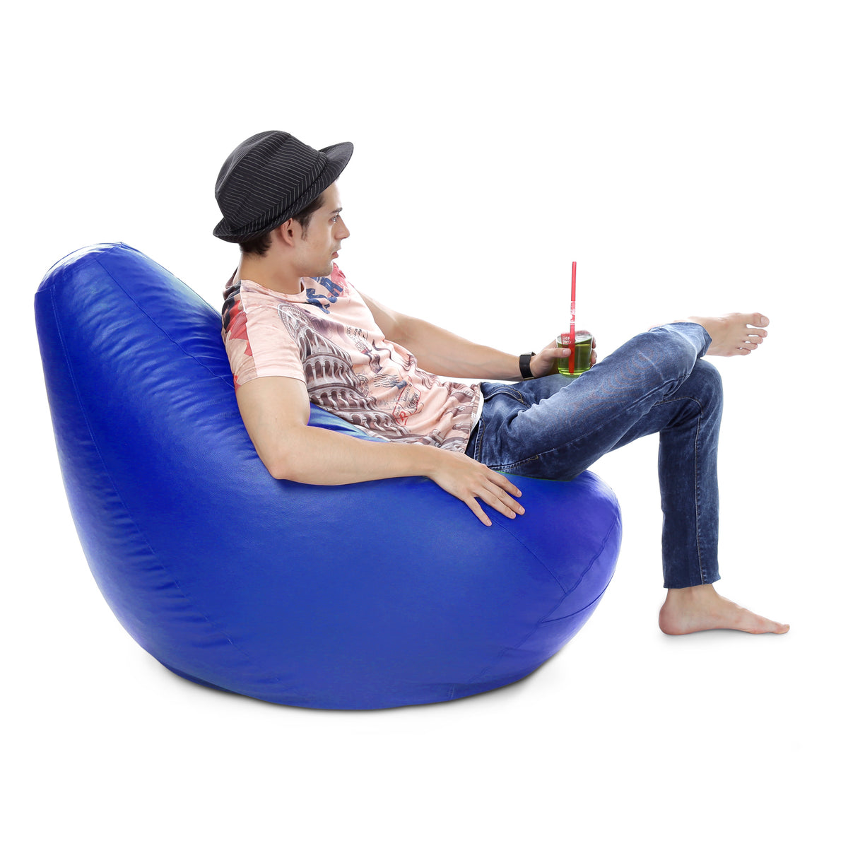 Style Homez Premium Leatherette Classic Bean Bag XXXL Size Royal Blue Color Filled with Beans Fillers
