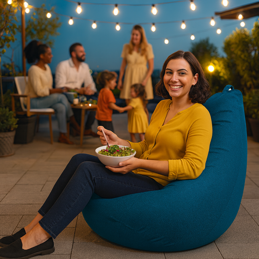 Style Homez ORGANIX Collection,Classic Bean Bag XXXL Size Berry Blue Color in Organic Jute Fabric, Filled with Beans Fillers