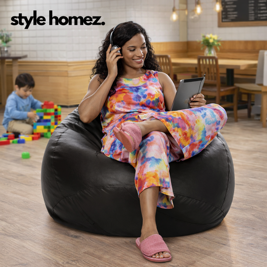 Style Homez Premium Leatherette Classic Bean Bag XXXL Size Chocolate Brown Color Filled with Beans Fillers