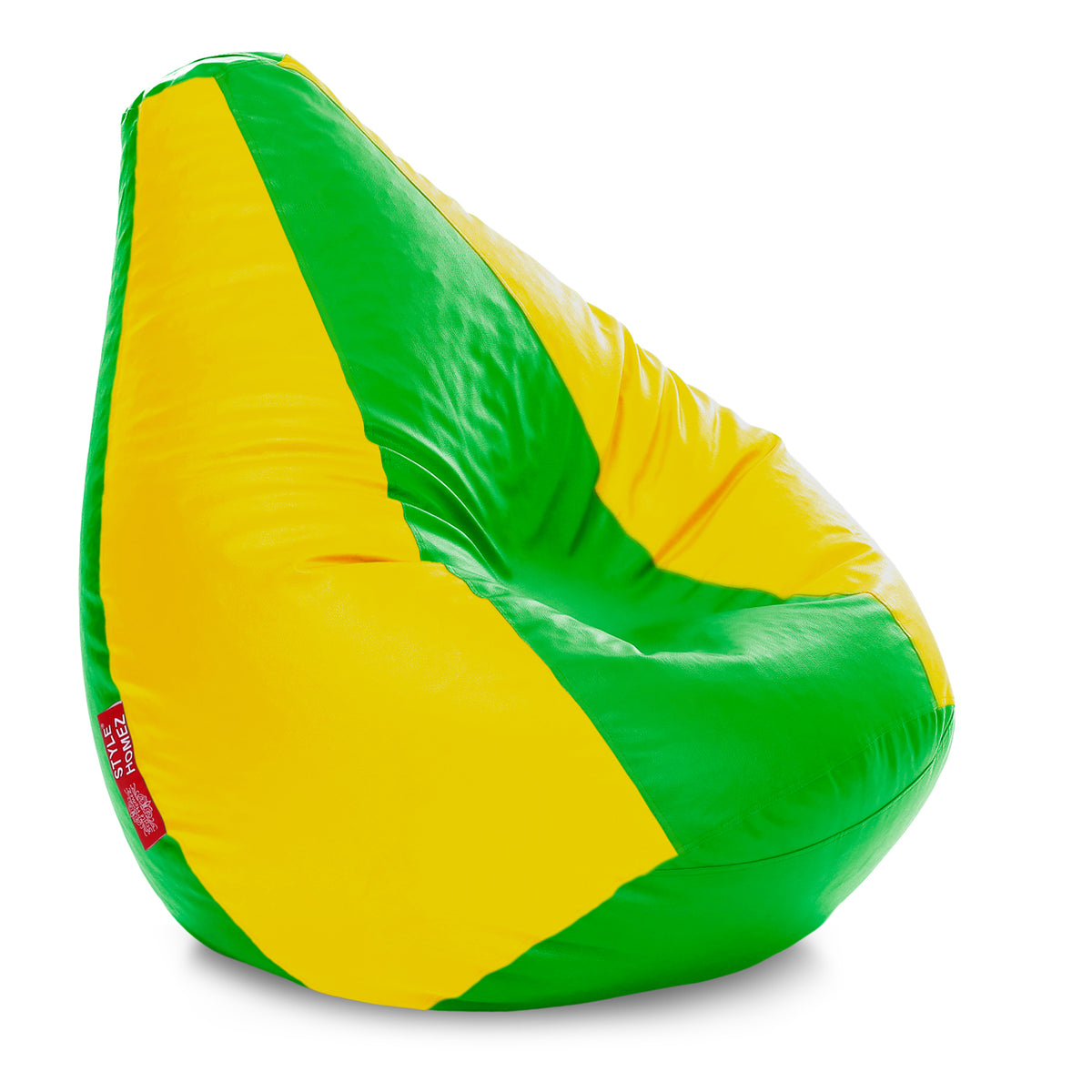 Style Homez Premium Leatherette Classic Bean Bag XXXL Size Green Yellow Color Filled with Beans Fillers