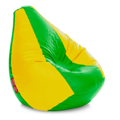 Style Homez Premium Leatherette Classic Bean Bag XXXL Size Green Yellow Color Filled with Beans Fillers