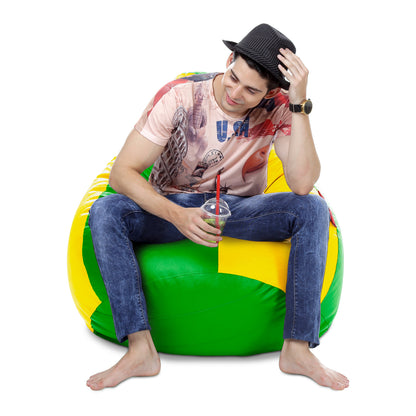 Style Homez Premium Leatherette Classic Bean Bag XXXL Size Green Yellow Color Filled with Beans Fillers