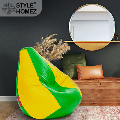 Style Homez Premium Leatherette Classic Bean Bag XXXL Size Green Yellow Color Filled with Beans Fillers