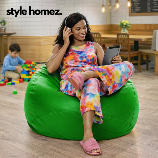 Style Homez Premium Leatherette Classic Bean Bag XXXL Size Green Color Filled with Beans Fillers