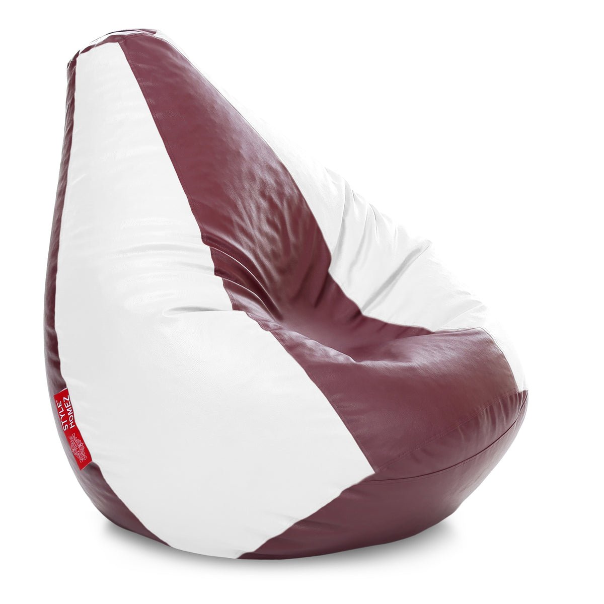 Style Homez Premium Leatherette Classic Bean Bag XXXL Size Maroon White Color Filled with Beans Fillers